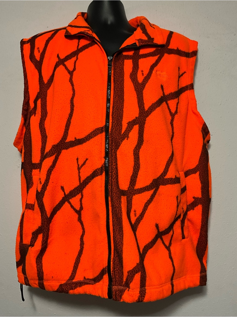 Y2K Huntworth Blaze Orange Branch Camo Fleece Vest Oversized 2XL Gorpcore